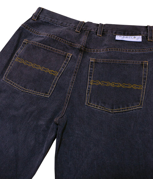 Embroidered Chain Jeans Black Wash