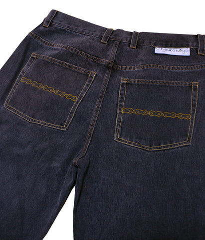 Embroidered Chain Jeans Black Wash