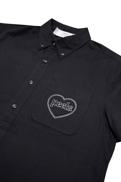 Black Oxford Style Shirt With Heart Logo Summer 25