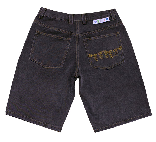 Chain Embroidered Denim Shorts Black