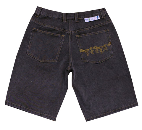 Chain Embroidered Denim Shorts Black