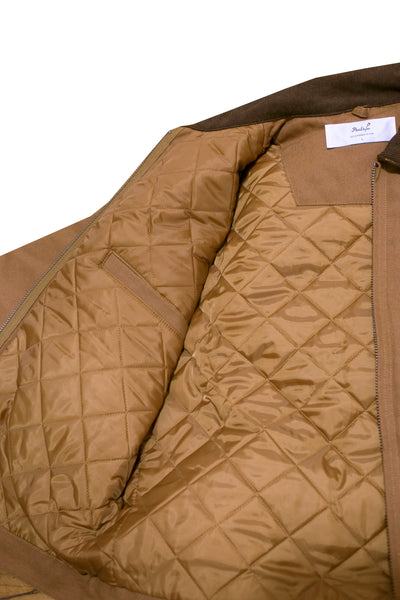 Tan Work Jacket With Diamond Quilted Inner