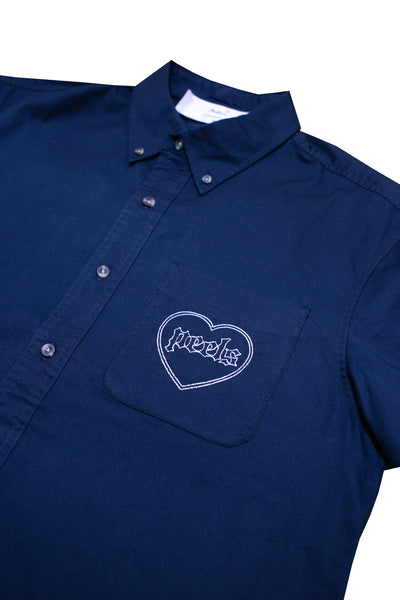 Navy Oxford Style Shirt with Heart Logo